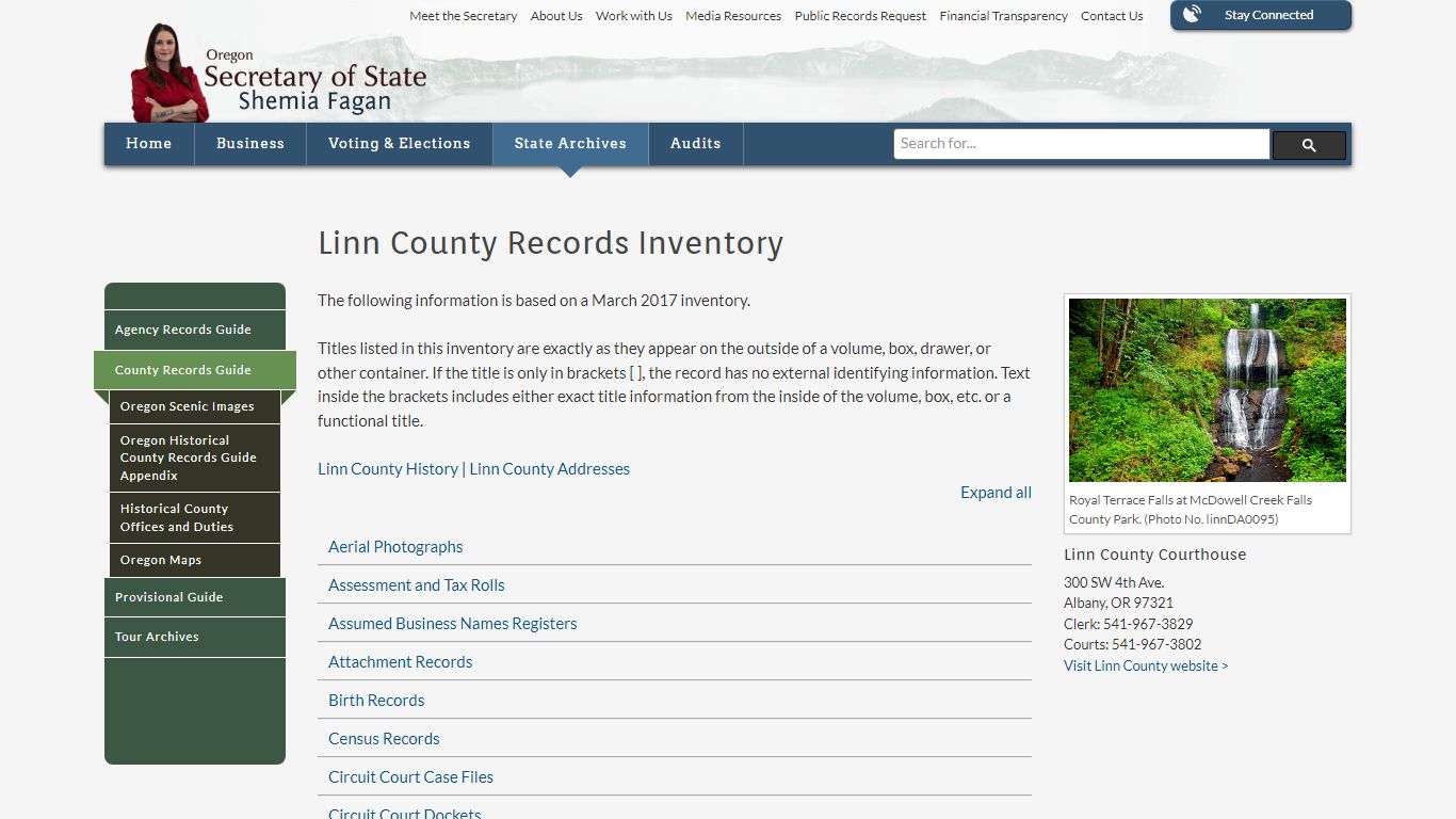 State of Oregon: County Records Guide - Linn County Records Inventory